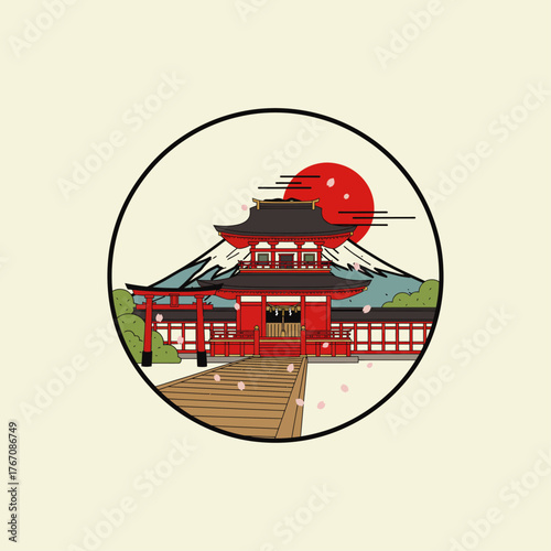 Japanese shinto shrine icon flat vector design.