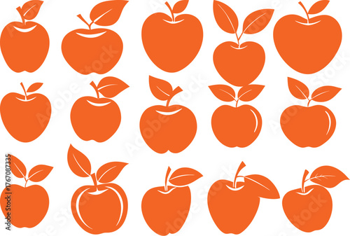 Seamless pattern with cartoon fruit icons: apple, vector illustrations