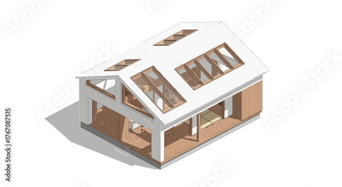 Architectural rendering of contemporary house with natural light solutions