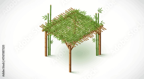 Artistic bamboo arbor structure with detailed bamboo leaves illustration