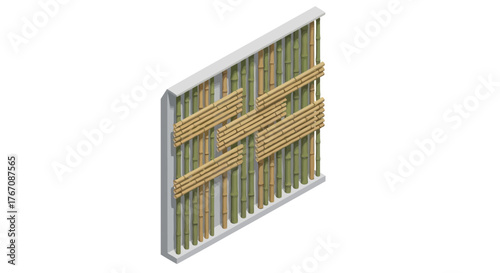 Detailed bamboo wall installation with natural color scheme and construction