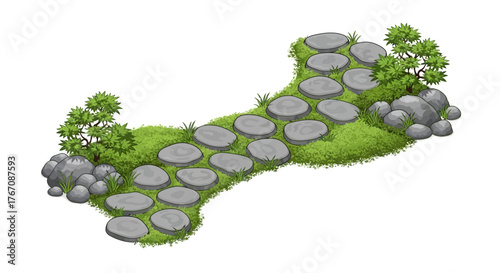 Enchanting stone pathway amidst verdant foliage invites peaceful contemplation