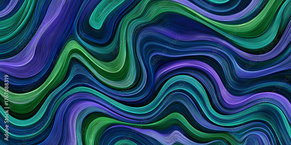 Obraz premium Abstract twisted wavy design in deep blue, green, and purple hues with fluid artistic motion 