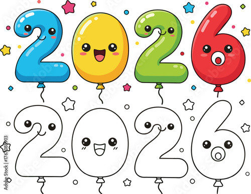 Colorful 2026 Balloons A cheerful vector illustration for New Year's celebrations and designs