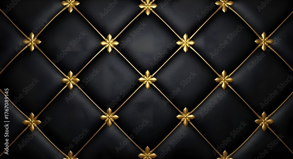 Obraz premium Black Quilted Leather Pattern with Gold Fleur-de-Lis Embellishments