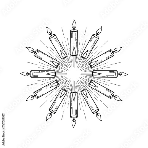 A spiritual illustration of twelve candles in a circle, a symbol of Remembrance for All Saints' Day, perfect for sacred altars or a personal altar