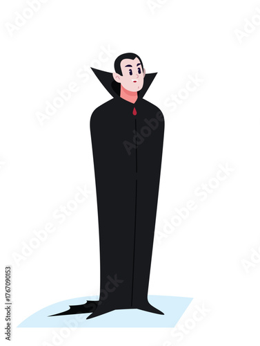 The guy in the Dracula costume. An image for halloween and parties. An animator in the guise of a vampire hero. Illustration for design projects, website and printing, mockup and banner design.