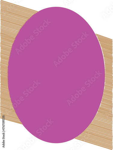 Abstract geometric composition featuring a large purple circle overlapping a light brown textured plane.