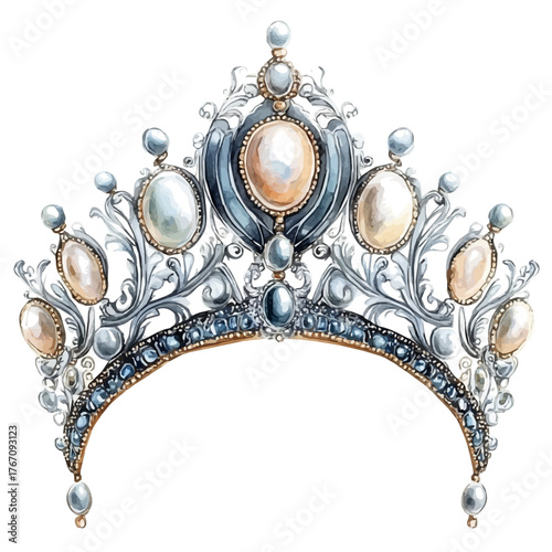 Pearl Tiara, watercolor illustration vector, isolated on a white background.