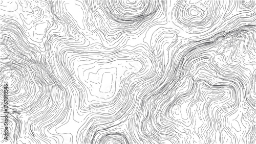 Topographic map sketch, hand drawn contour lines showing elevation and terrain — stock vector