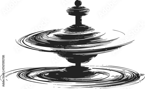 Spinning top sketch, hand drawn style, dynamic swirling motion, isolated on white — stock vector