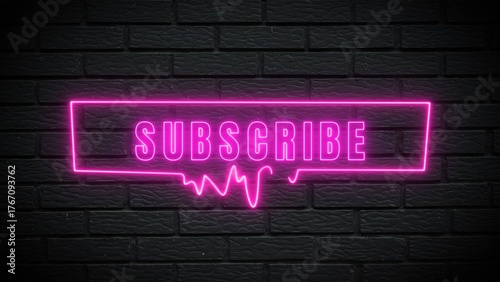 Get viewers clicking with this electrifying neon subscribe call to action on dark brick wall for modern content creators