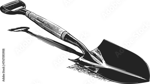 Garden trowel sketch, hand drawn style, detailed illustration of gardening tool — stock vector