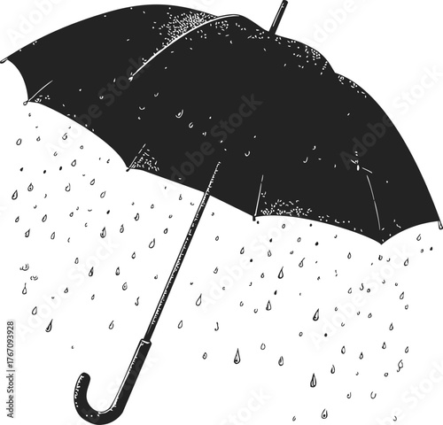 Umbrella sketch hand drawn with raindrops falling, isolated on white — stock vector