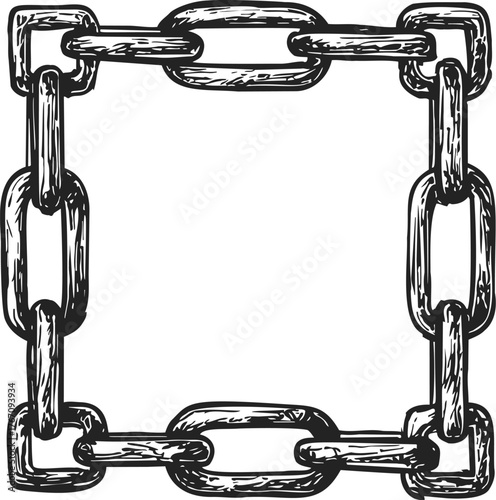 Chain frame sketch hand drawn square border with large metal links — stock vector