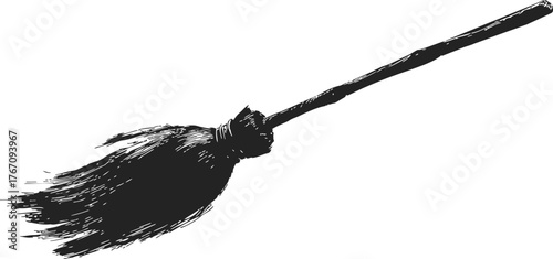 Broomstick hand drawn sketch illustration with bristles and handle — stock vector
