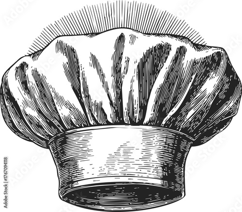Chef hat sketch, hand drawn vector illustration of classic toque blanche — stock vector