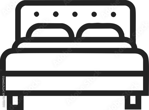 Bed sketch hand drawn icon with headboard and pillows — stock vector