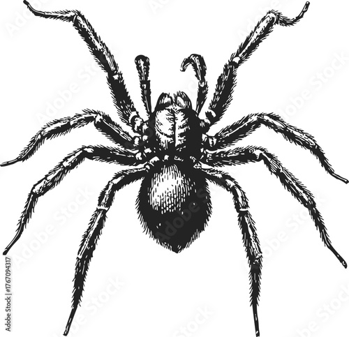 Spider sketch hand drawn detailed arachnid with eight legs isolated on white — stock vector