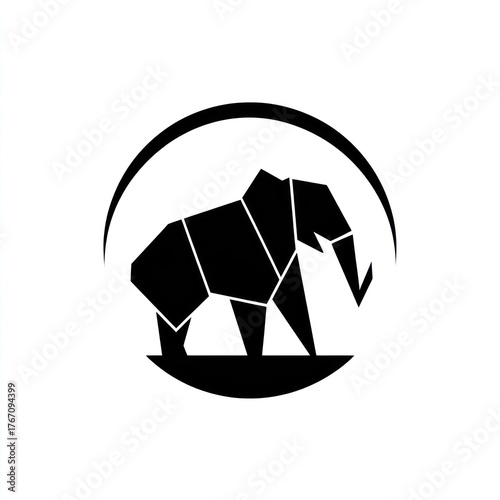 Geometric elephant silhouette in circular frame vector design element