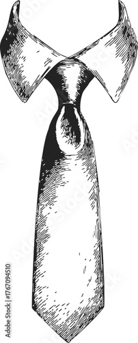 Necktie with shirt collar sketch, hand drawn formal wear illustration — stock vector