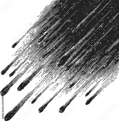Meteor shower sketch, hand drawn vector with dynamic streaks and glowing trails — stock vector