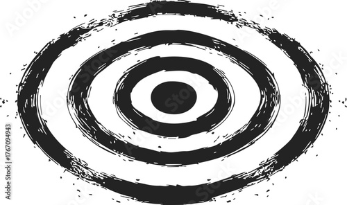 Target symbol sketch, hand drawn concentric circles with rough brush strokes — stock vector