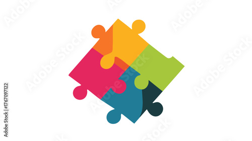 Four colorful interlocking jigsaw puzzle pieces forming a tilted square graphic