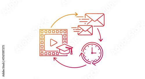 Digital Education Communication Workflow - Video Learning Email Time Icons