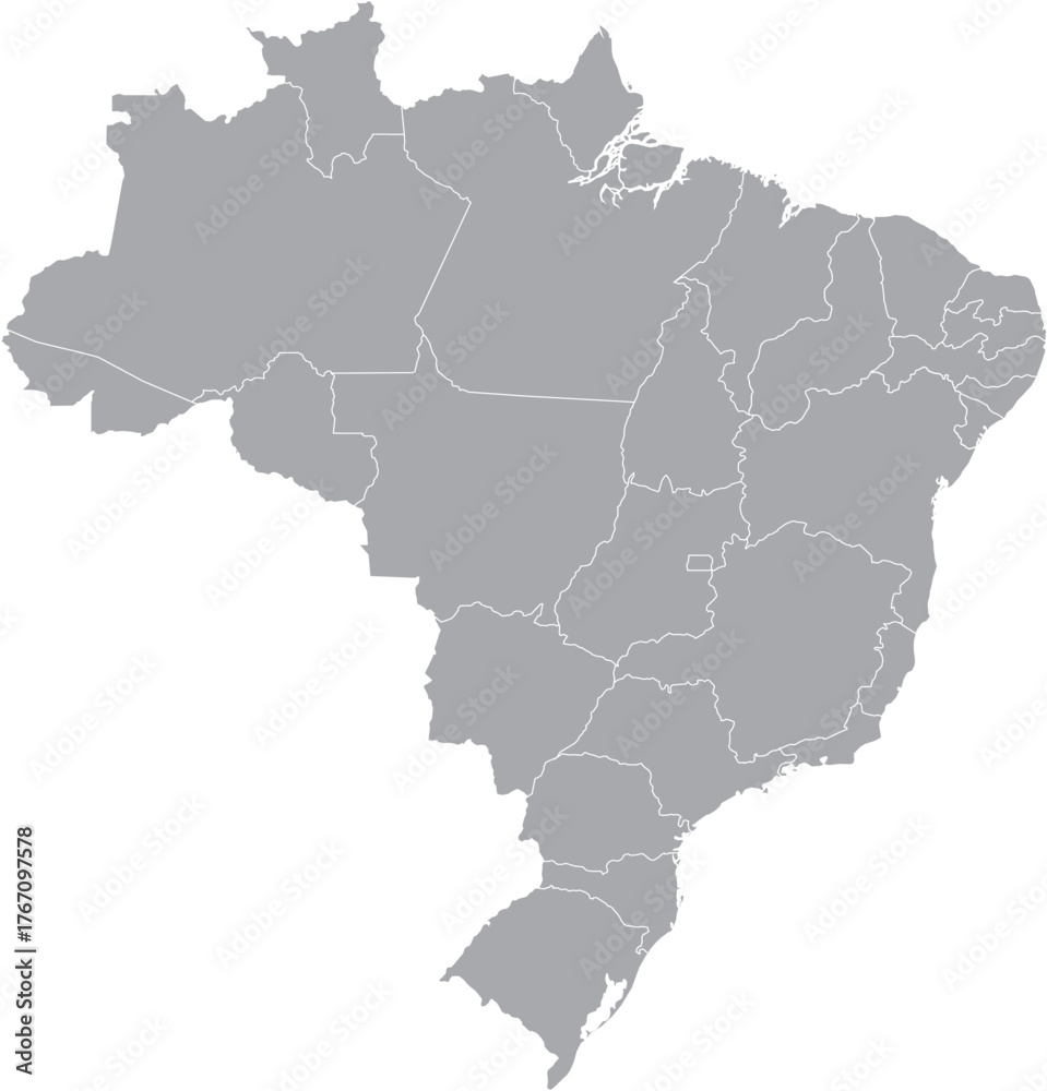 Fototapeta premium Vector Map of Brazil Editable With Regions Grey