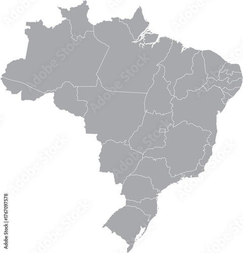 Vector Map of Brazil Editable With Regions Grey