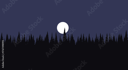 Eerie moonlight casts shadows on a dark forest landscape, perfect for spooky stories, nature backgrounds, or mysterious artistic designs, with scalable vector origins