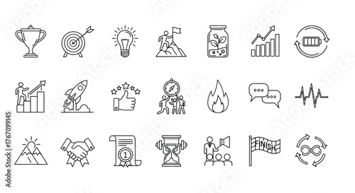 Set of hand drawn business icons collection of business and finance elements for design vector line illustration