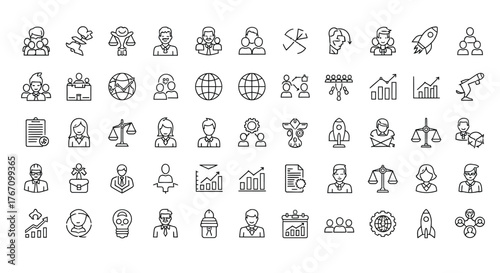 Collection of business and management vector icons in line style for web design and mobile app development