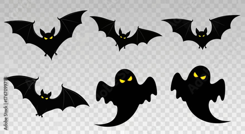 Halloween Black Bat Ghost Decorations - Glowing Yellow Eyes Spooky Cutouts