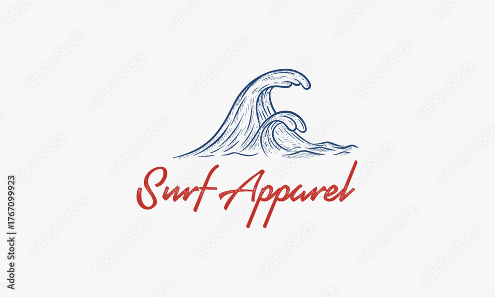 Fototapeta premium hand drawn Wave logo design template for surf club, surf shop, surf merch