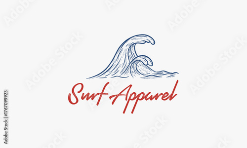 hand drawn Wave logo design template for surf club, surf shop, surf merch