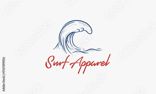 hand drawn Wave logo design template for surf club, surf shop, surf merch