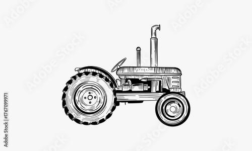 tractor hand drawing sketch engraving illustration style