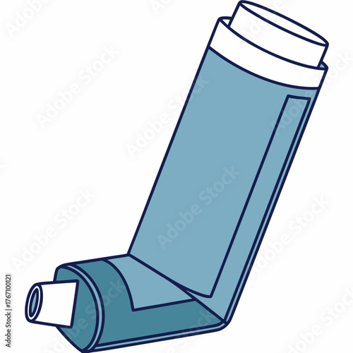 Blue inhaler illustration for asthma treatment on white background