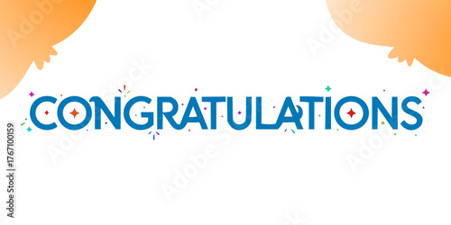 The image features the word "CONGRATULATIONS" in bold, blue uppercase letters centered