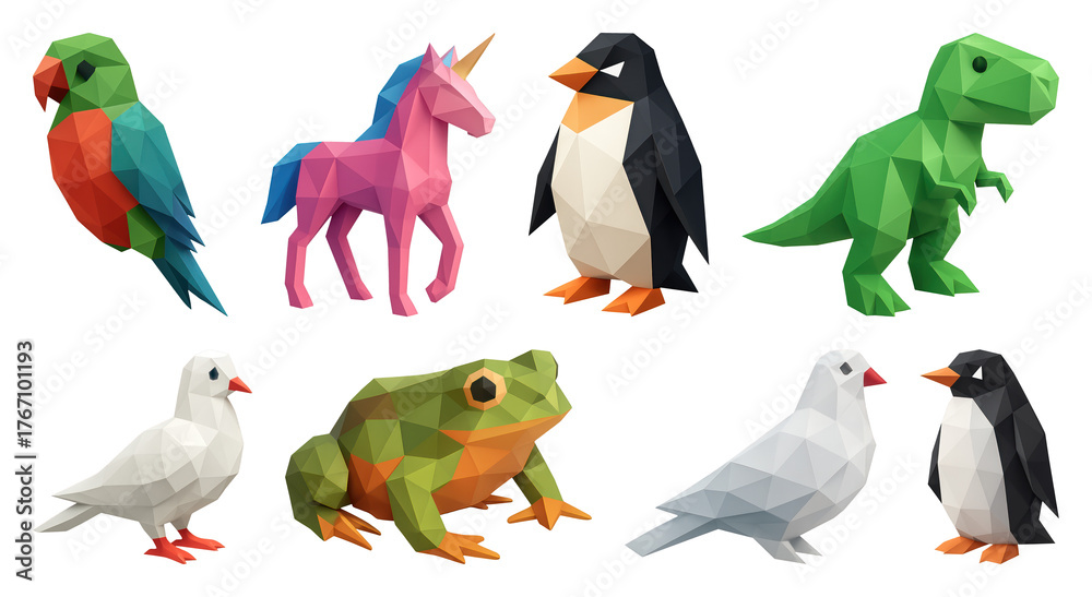 Naklejka premium PNG Colorful low-poly animal models, element set on transparent background