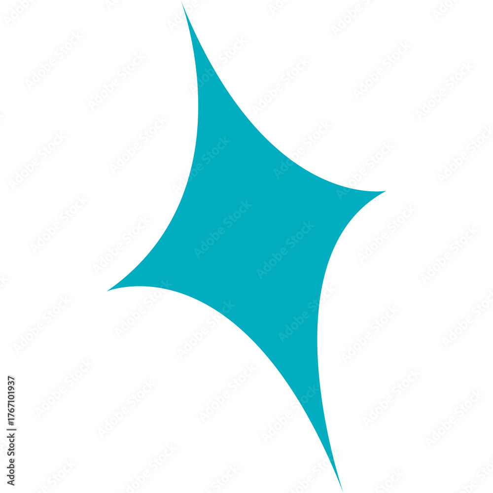 Fototapeta premium Abstract Teal Four Pointed Star Shape on a Transparent Background with Soft Curves and Elegant Design