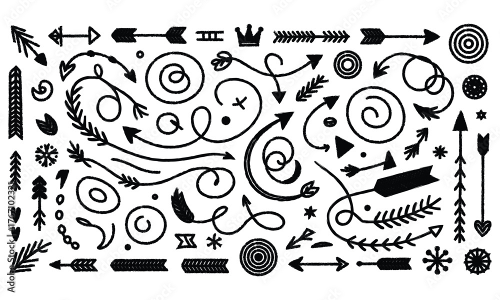 Obraz premium Collection of hand drawn arrows and design elements vector illustration