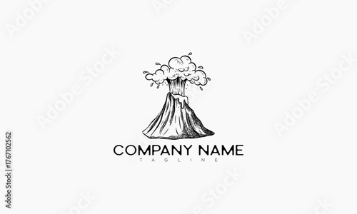 Hand-Drawn Sketch of a Volcano Erupting with Smoke and Lava