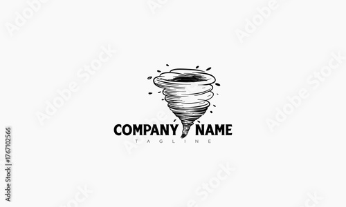 Hand-Drawn Tornado Logo with Company Name and Tagline