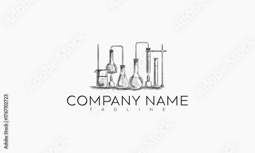 Hand-drawn Sketch of Laboratory Equipment for a Company Logo