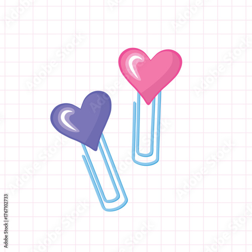 Heart paper clips. Vector Illustration for printing, backgrounds, covers and packaging. Image can be used for greeting cards, posters, stickers and textile. Isolated on white background.