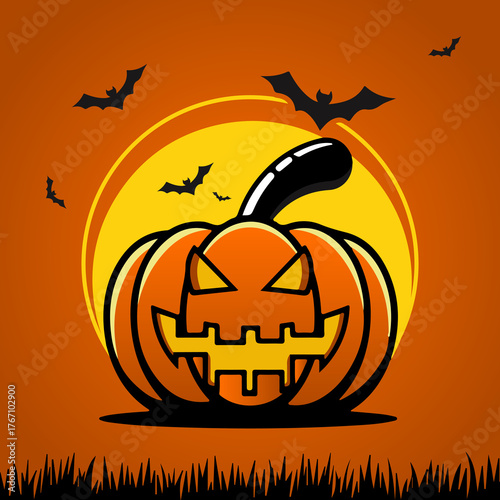 Halloween Pumpkin Jack O Lantern Vector with Bats