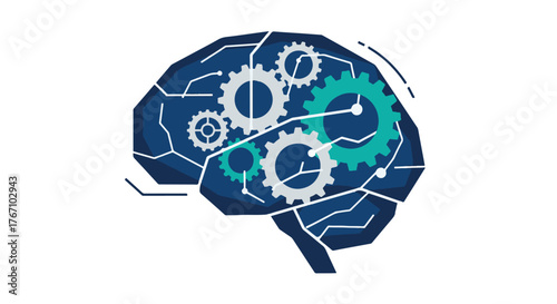 Innovative Digital Brain with Gears Symbolizing Advanced AI for Modern Healthcare Solutions and Neurological Research Development